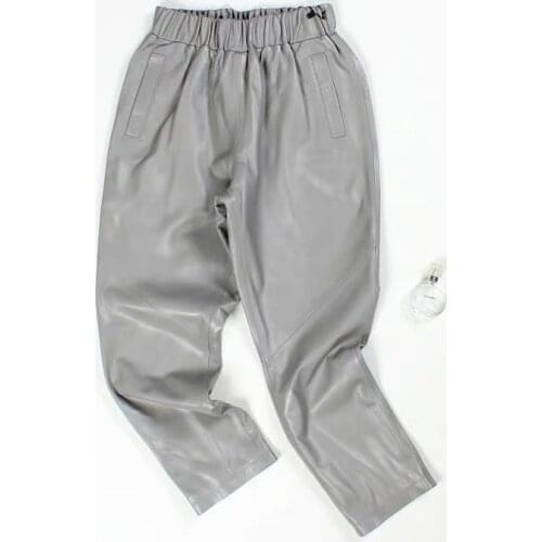 Winter Leather harem pants women streetwear high waist black real sheepskin leather pants trousers women plus size 2021 New