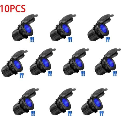 10pcs Car Cigarette Lighter Socket 12V-24V Waterproof Plug Power Outlet Adapter for Marine Boat Motorcycle Truck RV with Wire D5