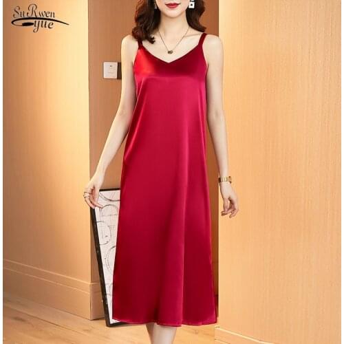 2021 Summer Strap Sleeveless Dress Women Sexy Satin Long Dress Casual Loose Long Dresses Plus Size Clothing Robe Femme 14306