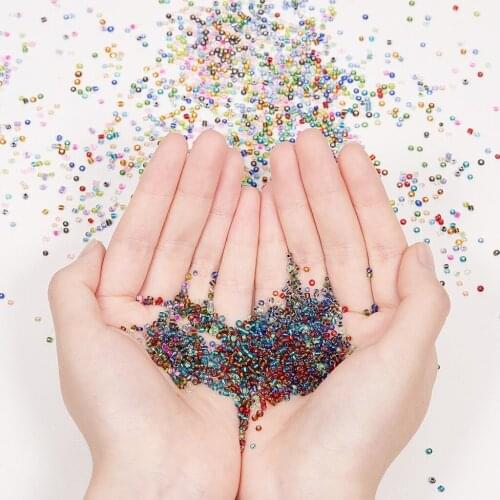 38400pcs 2mm Glass Seed Beads Mixed Color Loose Beads with 24-Grid Plastic