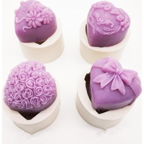3D Silicone Soap Mold Heart Love Rose Flower Chocolate Mould Candle Polymer Clay Molds Crafts DIY Forms For Soap Base Tool