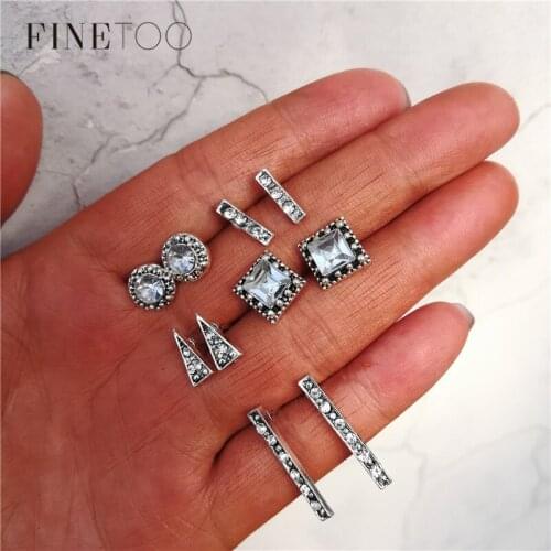 5 Pairs/Set Fashion Square Triangle Bar Crystal Earrings for Women Simple Geometric Stud Earrings Set Earings Fashion Jewelry