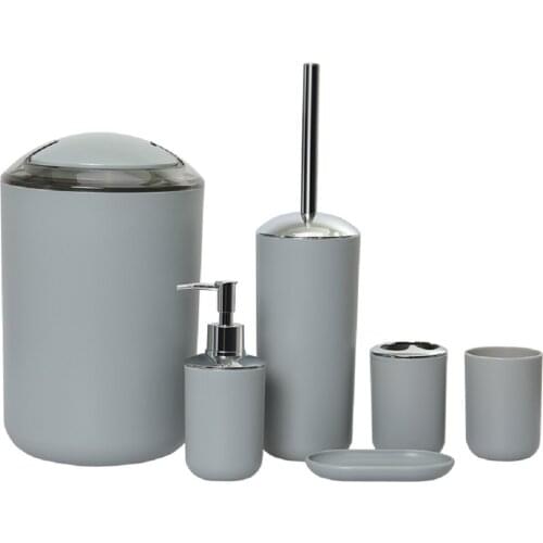 6Pcs/Set Luxury Bathroom Accessories Plastic Toothbrush Holder Cup Soap Dispenser Dish Toilet Brush Holder Trash Can Set