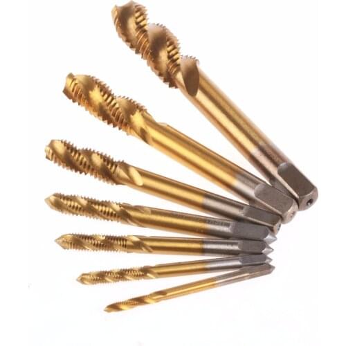 7Pc/Set HSS M3 M4 M5 M6 M8 M10 M12 Machine Spiral Point Straight Fluted Hand Tap Screw Thread Metric Plug Drill Bit Tap Set