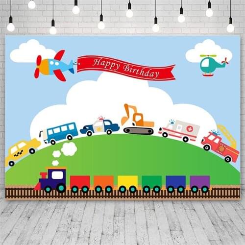 Avezano Photography Backgrounds Happy Birthday Transportation Theme Party Banner Baby Shower Photo Studio Photocall Photozone
