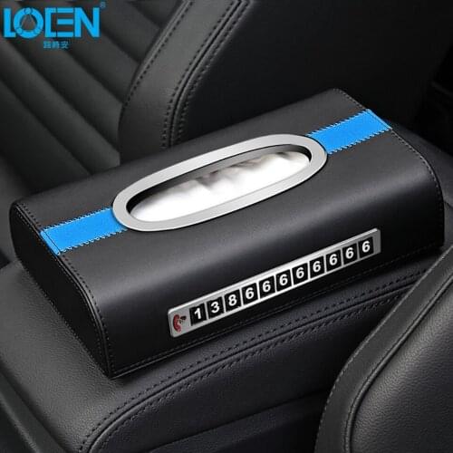 Car Tissue Box Leather PU Block Type Luminous Phone Number Plate Paper Towels Container Tissue Holder For Car Accessories 1PCS