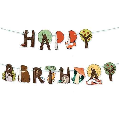 Forest Animal Happy Birthday Banner Woodland Creature Bear Squirrel Fox Tiger Garland for Birthday Party Decoration Supplies