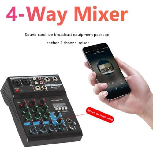 Wireless 4-channel Audio Mixer Portable Sound Mixing Console USB Interface MP3 Computer Input 48V Phantom Power Monitor for Home