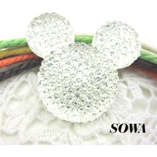 Free Shipping Hot Saling 5pcs/lot White Color Size 35*30mm Mickey Head Flatback Scrapbooking For Phone/Wedding AB Resin Beads