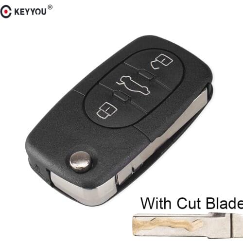 KEYYOU Flip Key Remote Car Key Shell for Audi A2 A3 A4 A6 A8 TT Fob Case Cover 4D0 837 231 K 3 Buttons with Uncut/cut blade HU66
