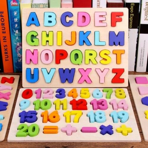 Digital Hand Grasping Board Alphabet Inlay Three-dimensional Wooden Puzzle Childrens Early Education Educational Toys