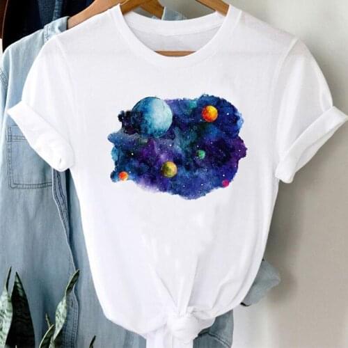 T-shirts Women Space Fashion Spring Summer Universe Watercolor 90s Clothes Stylish Tshirt Top Lady Print Girl Tee T-Shirt