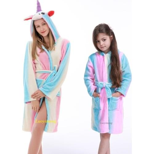 Adult Unicorn Robe Sleepwear Flannel Warm Kids Bathrobe For Children Dressing Gown Pajamas For Boy Girl Nightgown Baby Bath Robe