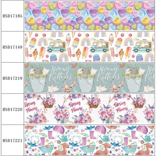 HSDCraft Free shipping 25MM 38MM 75MM Heat Transfer Printed Grosgrain ribbon for diy hair bow