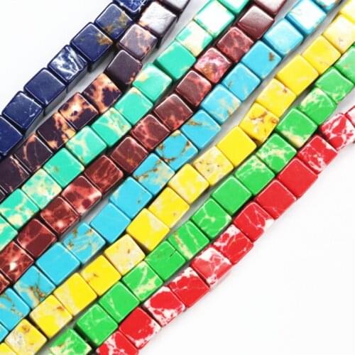 HUANHUAN Jewelry Natural Stone Cube Bead 8mm Multicolor Imperial Emperor Charms Loose Beads For Jewellery Making 15inch B3258