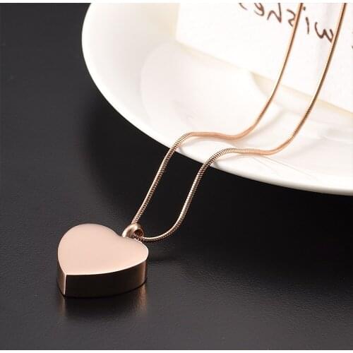 IJD9095 High Polished Rose Gold Heart Urn Pendant Memorial Ash Cremation Jewelry with Engraving