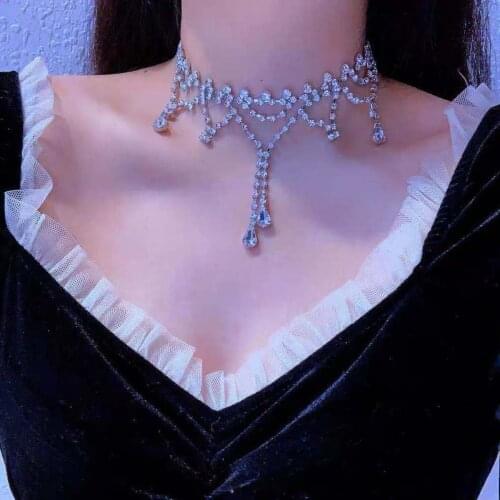 JIJIAWENHUA New Trend Womens Sparkling Rhinestone Sexy Necklace Fashion Statement Jewelry Necklace Accessories