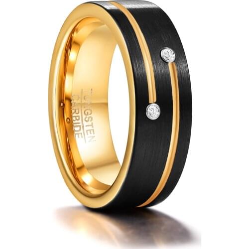 Gold Color Inner Anel Masculino Black Color Round Circle Zircon Tungsten Steel Carbide Rings For Men Engagement Wedding Rings