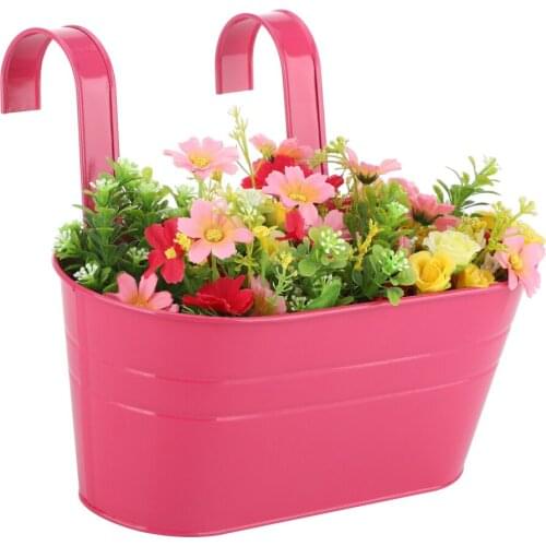 2PCS Flower Pot Metal Garden Tool Balcony Plant Holder Hanging Planter Iron For Railing Fence Home Decor Detachable Hooks