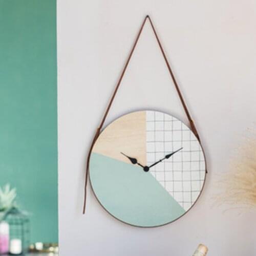 Round Wooden Wall Clock Creative Europe Style Decorative Rope Hanging Clock Home Decoration Living Room Bedroom Needle Clock