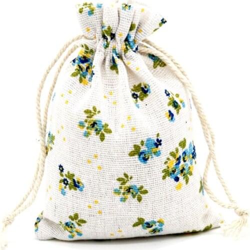 Small Pink/Blue Flower Printed 10pcs/lot 10x14cm Jewelry Packaging Drawstring Pouches Bags for Jewelry Beads Candy Gifts Storage