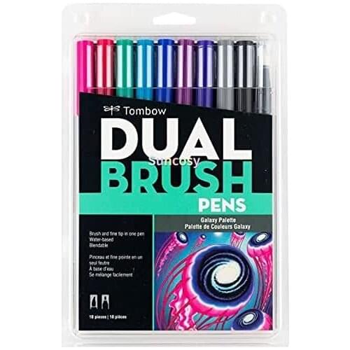 Tombow 56188 Dual Brush Pen Art Markers, Galaxy, 10-color. Blendable, Brush and Fine Tip Markers