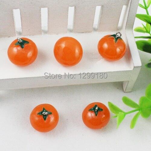 Fashion Cute Resin Persimmon Fruit Pendants Charm For DIY Earrings Necklace Keyrings Making Accessories Approx 23mm K00409