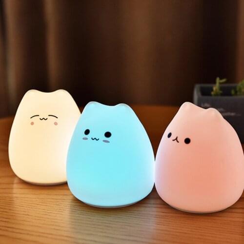 3 Style Cartoon Night Lights Colorful Color Changing Childrens Bedroom Atmosphere Night Lighting Silicone Little Cute Cat Lamp