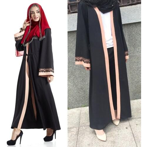 Muslim Black Abaya Islamic Clothing For Women Loose Lace Full Dress Gown Dubai Kaftan Robe Dress Turkish Abaya Dress SL1104