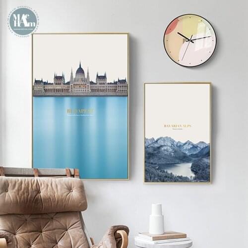 Nordic Snow and ice building wall art Canvas Painting Prints Blue Landscape wall Pictures for Living Room Morden Home Decor