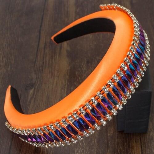 2020 New Personality Shiny Rectangle Crystal Rhinestones Headband Colorful Korean Padded Temperament Women Girls Party Hairband
