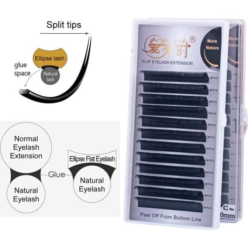NEWCOME Flat Ellipse Eyelashes Extension 0.10 0.15 0.20mm Matte Flat Lashes Split Tips Ellipse Shaped False Individual Eyelashes