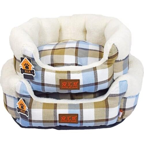 Autumn Winter Dog Bed Plaid Thickened Warm Breathable Canvas Round Cat Kennel For Small Dogs Washable Cats Nest Pets Supplies