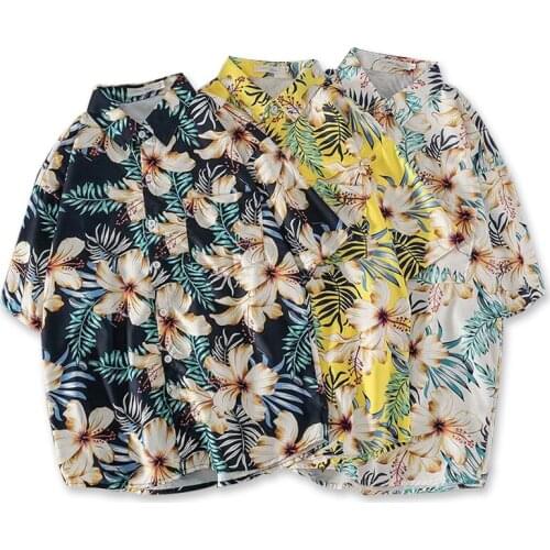 Casual Style Beach Clothing Trend Hong Kong Style Flower Shirt Men Short Sleeve Shirt Printed Hawaii Shirts