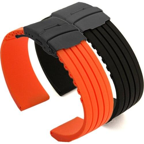 Black Orange Rubber Silicone Replacement Watch Band Strap PVD Double Locking Buckle for Women And Men watches compatible