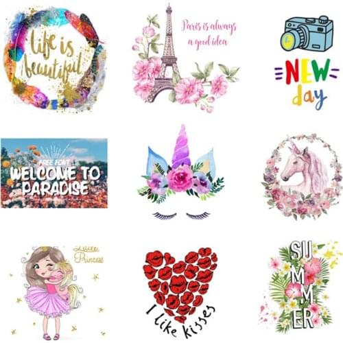 Cartoon Flower Sticker Heat Transfer Iron On Transfers Designs For T-Shirts Stickers Heat Transfer Vinyl For Clothing Applique