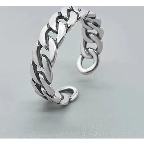 Fashion Basic Punk Style Silver Rings Retro Link Chain Finger Ring Adjustable Opening Hiphop/Rock Party Accessories Jewelry Gift