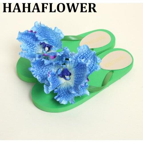HAHAFLOWER Blue orchid Flower Home Slippers Flip Flop Slippers For Home House Shoes beach shoes free shipping