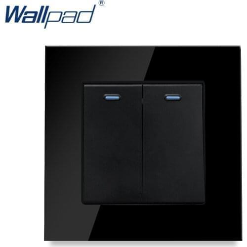 Wallpad 2 Gang 3 Way Intermediate Switch Black Crystal Tempered Glass Panel 86*86mm AC110-250V