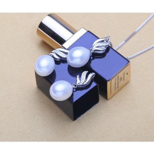 WATTENS Fashion Nice Natural Pearl Jewelry Sets ,925 Sterling Silver pendant Necklace for women,Pearl Earrings jewelry for Love