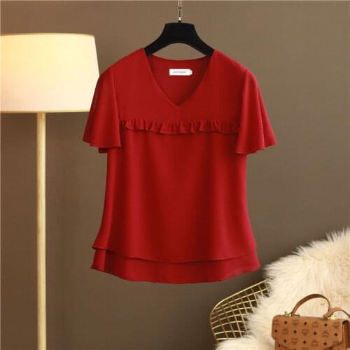 Plus Size L-5XL Women Chiffon Blouse 2021 New Summer Short sleeve Casual Shirts Loose Tops Camisas de mujer de talla grande