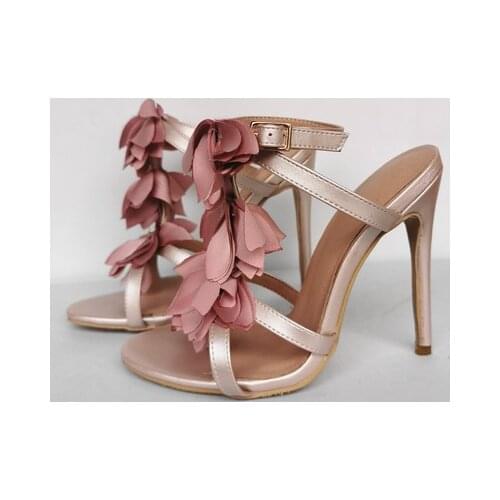 2022 Designer New Fashion Women Ankle Strap Flower Sandals Bridal Summer Wedding Shoes super High Heel Prom Pink Sandalias