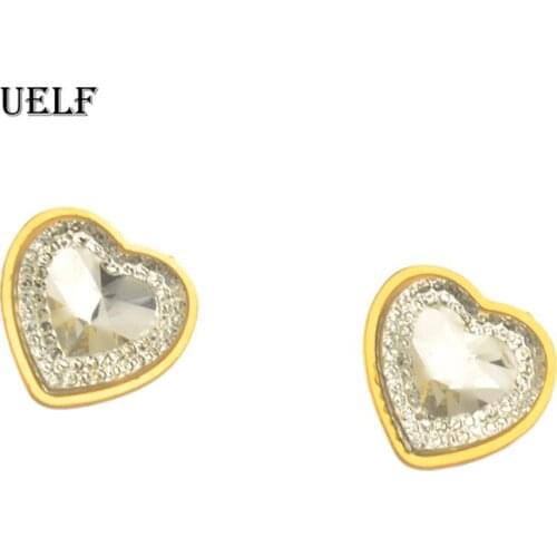 Uelf 2019 Fashion Style White Heart Stud Earrings For Women Minimalist Korean Fashion Love Heart Crystal Earring