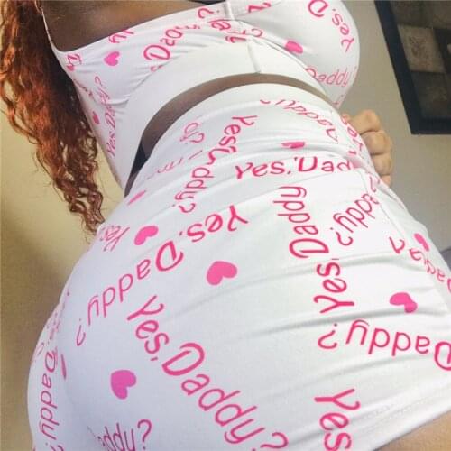 Fashion 2Pcs Set Women Sexy Casual Yes Daddy Letter Clothes Sleeveless Tank Top T shirt Shorts Suit Ladies Sleepwear Homewear