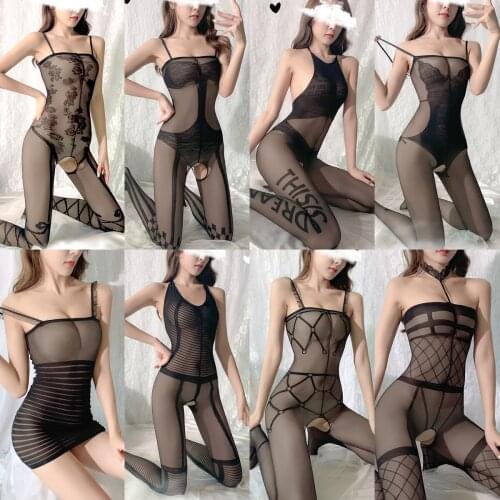 Erotic Lingerie Porn Black Mesh Sheer Bodysuit Women Sexy Underwear Open Crotch Fishnet Tights Bodystocking Pantyhose For Sex
