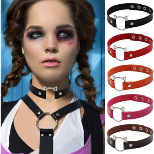 Fashion Harajuku Cat Ear Punk Choker Necklace For Women PU Leather Adjustable Neck Chain Collar Body Accessories Rock Necklaces