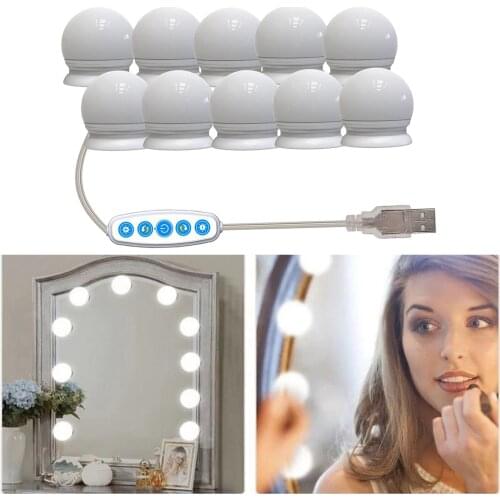 10 LED Hollywood Makeup Vanity Mirror Lights Bulbs Dimmable Tabletop or Wall