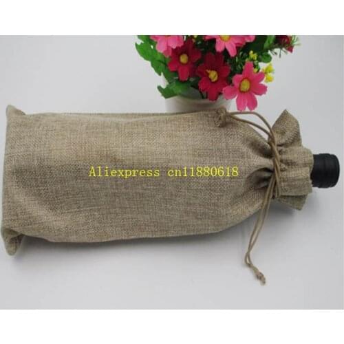 1000pcs Fast Shipping Jute Wine Bottle Bags 15cmx35cm Bottle Covers Linen Gift Pouches Burlap Hessian Packaging Bag