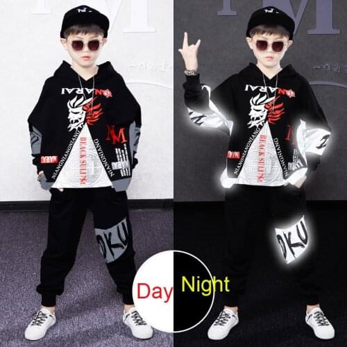 For 10 12 14 Y Children Luminous Clothing Boys Costume Cotton Suit Sweatshirt Pants 2Pcs Autumn Outfits Set Teen Boys Tracksuit