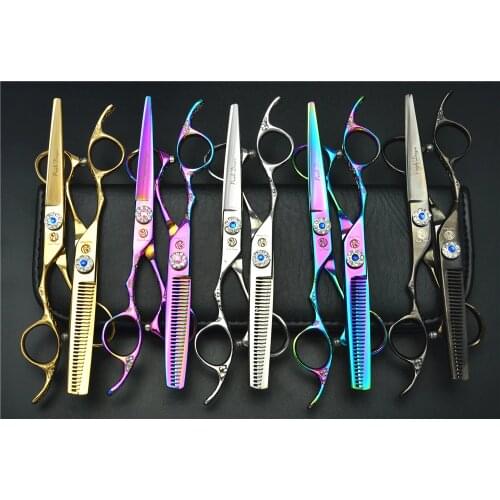 2Pcs Left Hand 6.0'' Purple Dragon Professional Human Hair Scissors Hairdressing Scissors Cutting Shears Thinning Scissors Z8002
